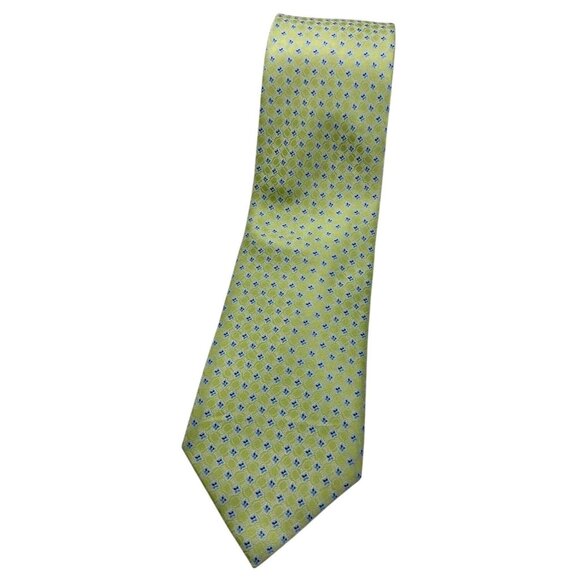 CANALI Silk  Tie ITALY Green Geometric W:3.5" EUC - Picture 1 of 4
